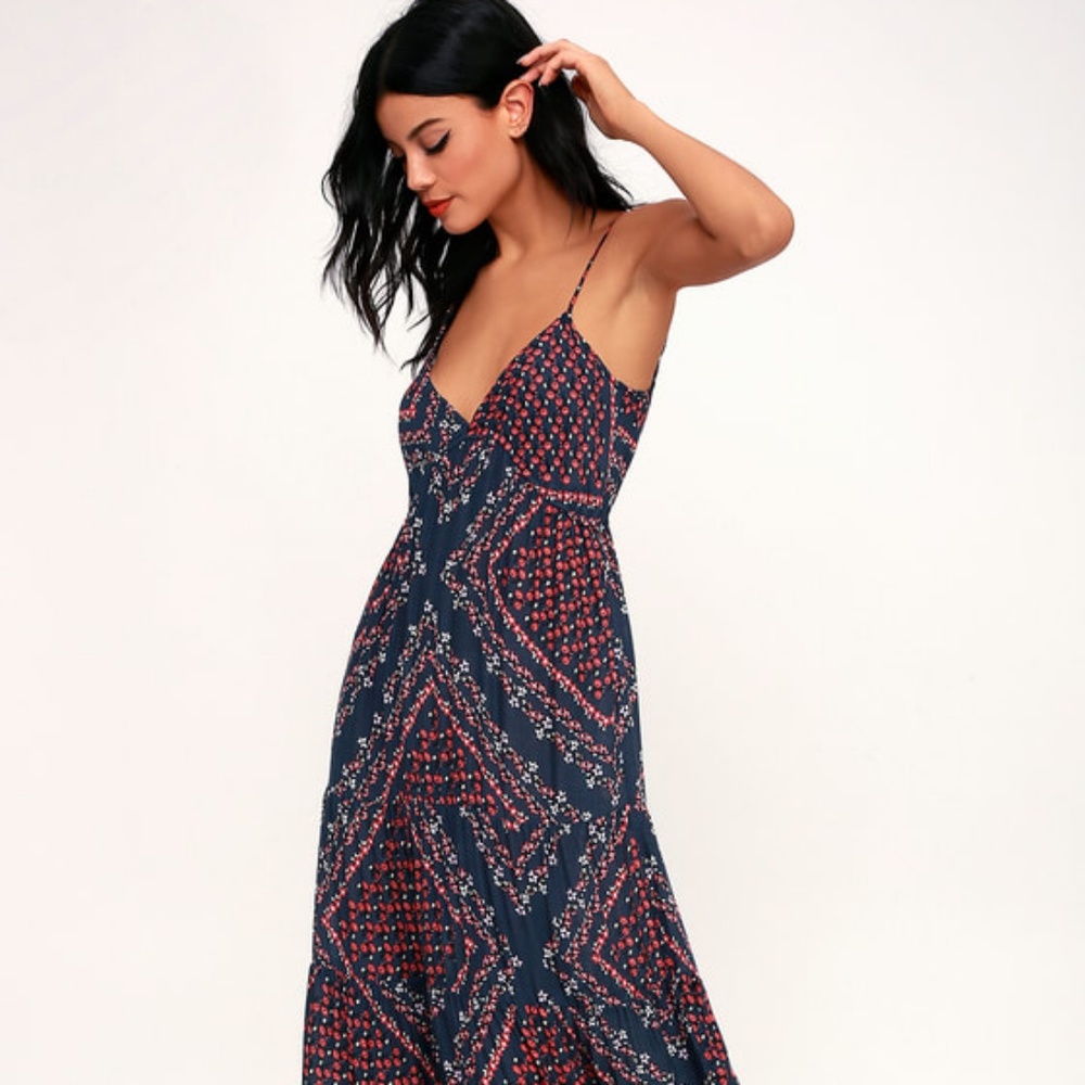 NEW Lulu's Dream of Me Navy Floral Maxi Dress